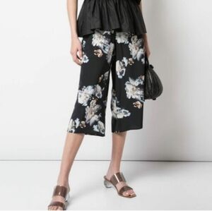 Vince Cropped Silk Pants Floral Womens Large Gardenia Print Elastic Waist